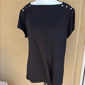 Calvin Klein Black SS Top with Gold Button Accents Medium NWT